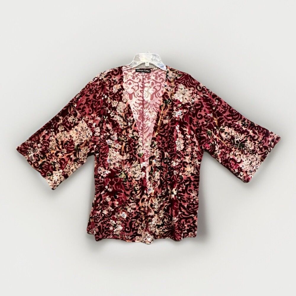 Always Indigo Kimono Velvet Burn Out Cardigan Sz 1X Floral Festival Whimsical